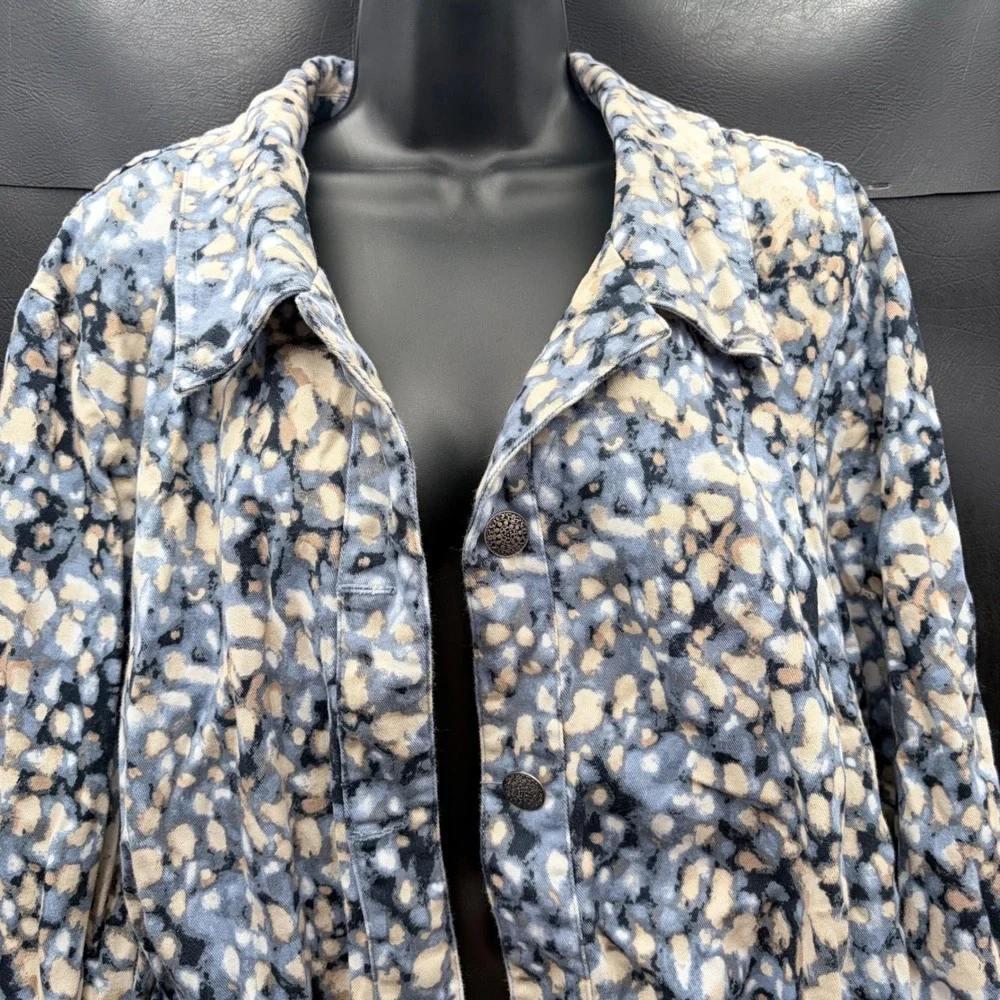 CJ Banks Blue Abstract Pebble Print Cotton Button Front Jacket Womens Size XL